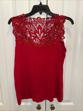 Arianne Red Lace Trim Tank Top